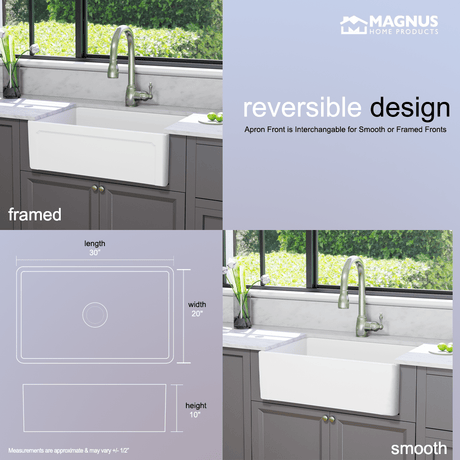 30" Ubel Handcrafted Fireclay Single-Bowl Smooth Apron Farmhouse Sink - White