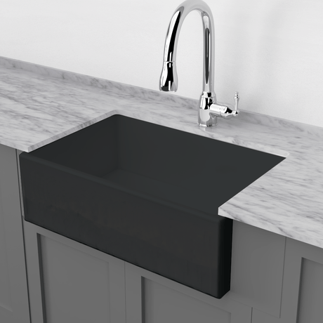 30" Uberto Handcrafted Fireclay Single-Bowl Smooth Apron Farmhouse Sink - Glossy Black