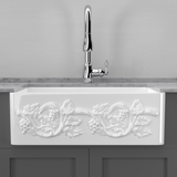 30" Ulan Handcrafted Fireclay Single-Bowl Vine Apron Farmhouse B-Grade Sink - White
