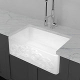 30" Una Handcrafted Fireclay Single-Bowl Foliage Apron Farmhouse B-Grade Sink - White