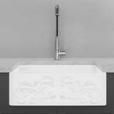 30" Una Handcrafted Fireclay Single-Bowl Foliage Apron Farmhouse B-Grade Sink - White