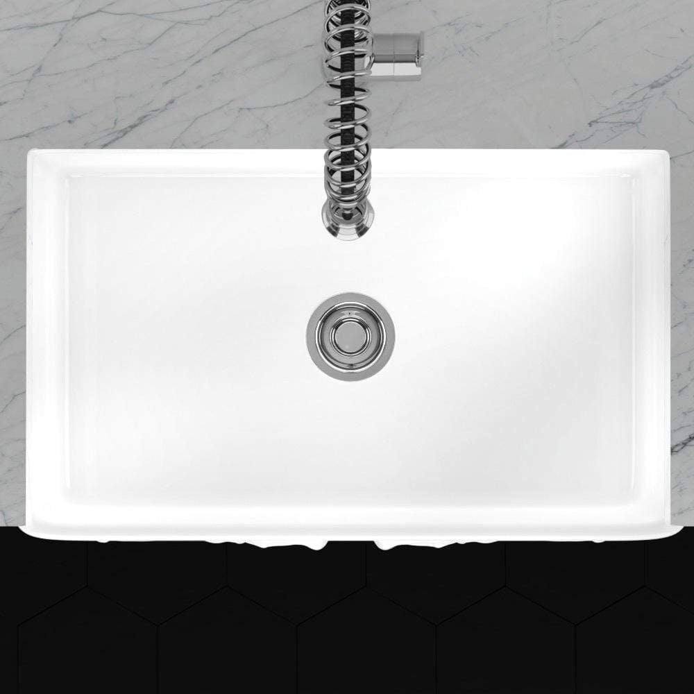 30" Una Handcrafted Fireclay Single-Bowl Foliage Apron Farmhouse B-Grade Sink - White