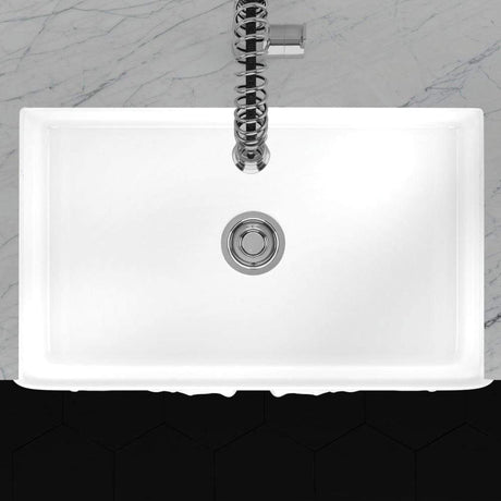 30" Una Handcrafted Fireclay Single-Bowl Foliage Apron Farmhouse B-Grade Sink - White