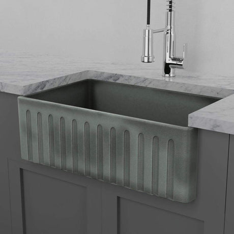 30" Veli Handcrafted Fireclay Single-Bowl Fluted Apron Farmhouse B-Grade Sink - Concrete