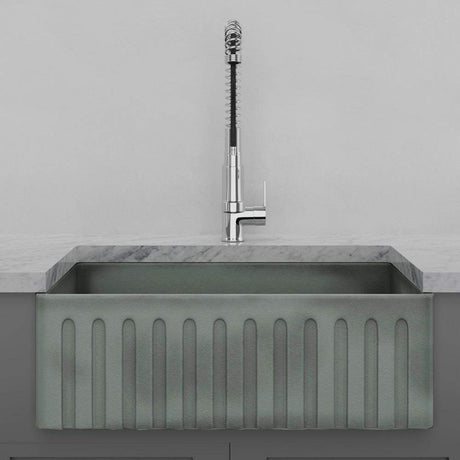 30" Veli Handcrafted Fireclay Single-Bowl Fluted Apron Farmhouse B-Grade Sink - Concrete