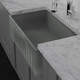 30" Veli Handcrafted Fireclay Single-Bowl Fluted Apron Farmhouse B-Grade Sink - Concrete