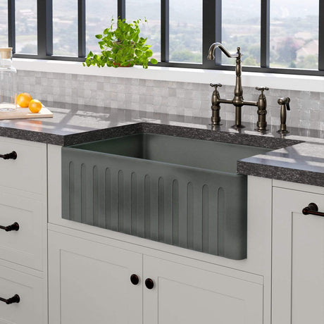 30" Veli Handcrafted Fireclay Single-Bowl Fluted Apron Farmhouse B-Grade Sink - Concrete