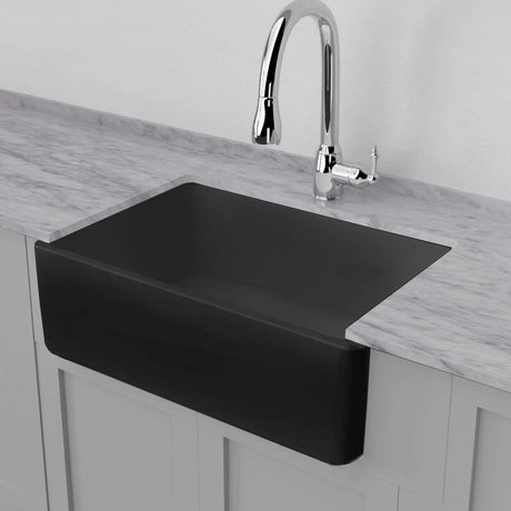 30" Veli Handcrafted Fireclay Single-Bowl Smooth Farmhouse B-Grade Sink - Matte Black