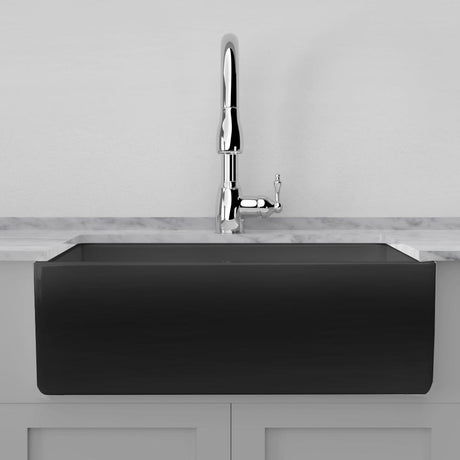 30" Veli Handcrafted Fireclay Single-Bowl Smooth Farmhouse B-Grade Sink - Matte Black