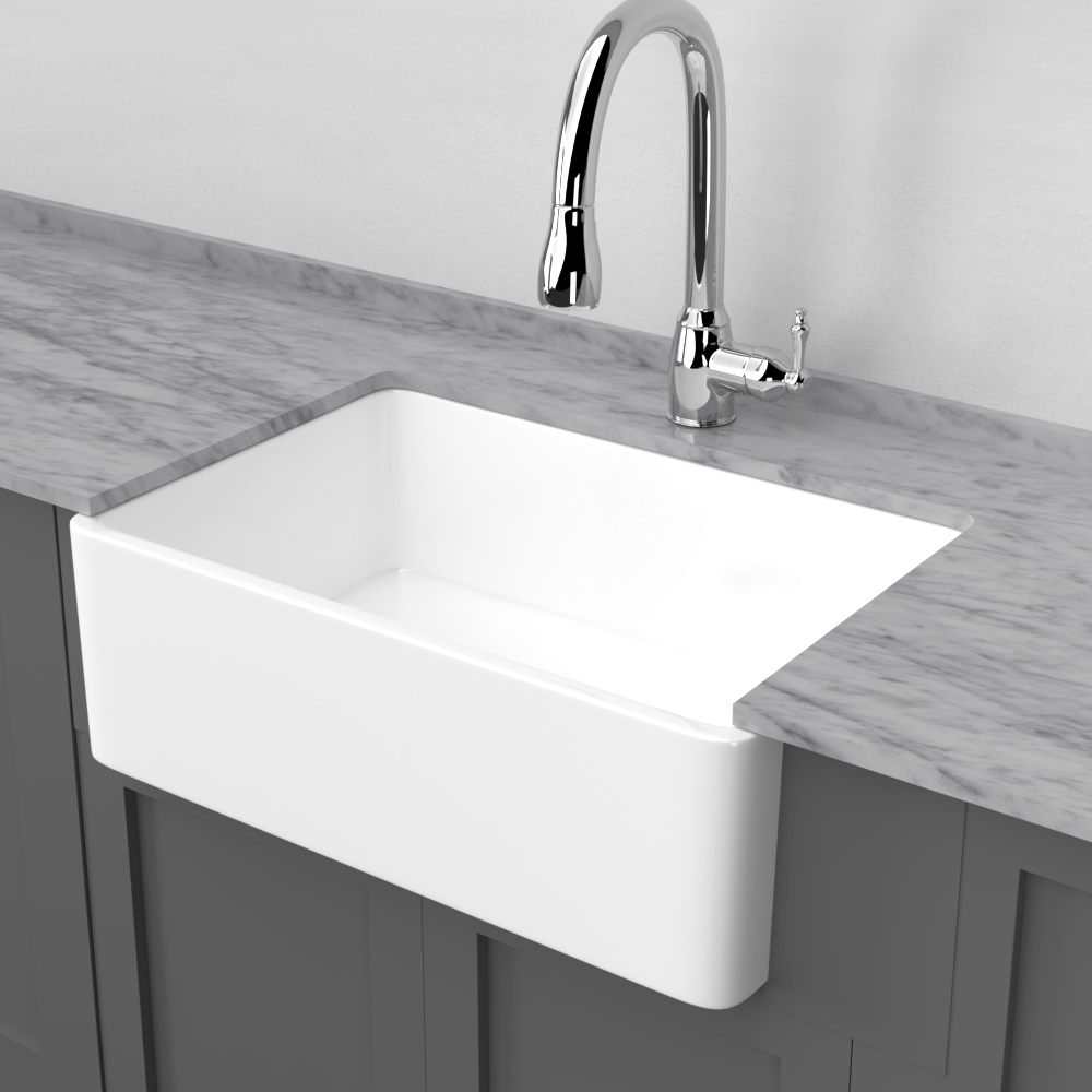 30" Veli Handcrafted Fireclay Single-Bowl Smooth Farmhouse B-Grade Sink - White