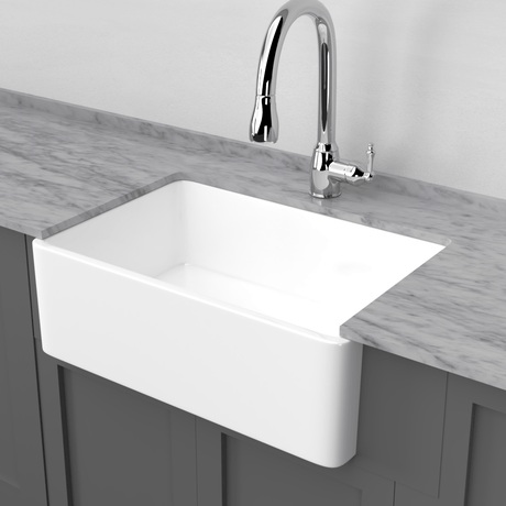 30" Veli Handcrafted Fireclay Single-Bowl Smooth Farmhouse B-Grade Sink - White