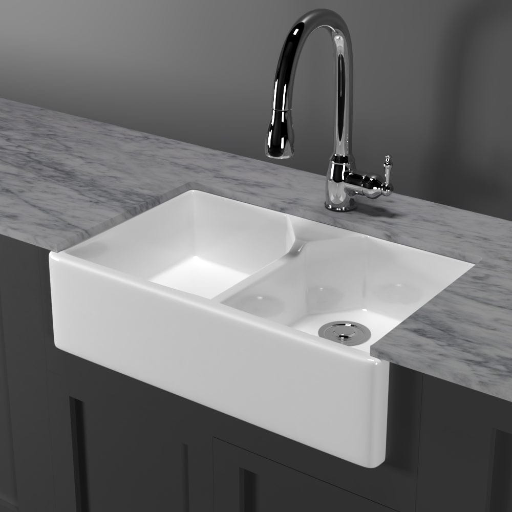 31" Elmhurst Fireclay Double-Bowl Farmhouse Sink