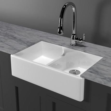 31" Elmhurst Fireclay Double-Bowl Farmhouse Sink
