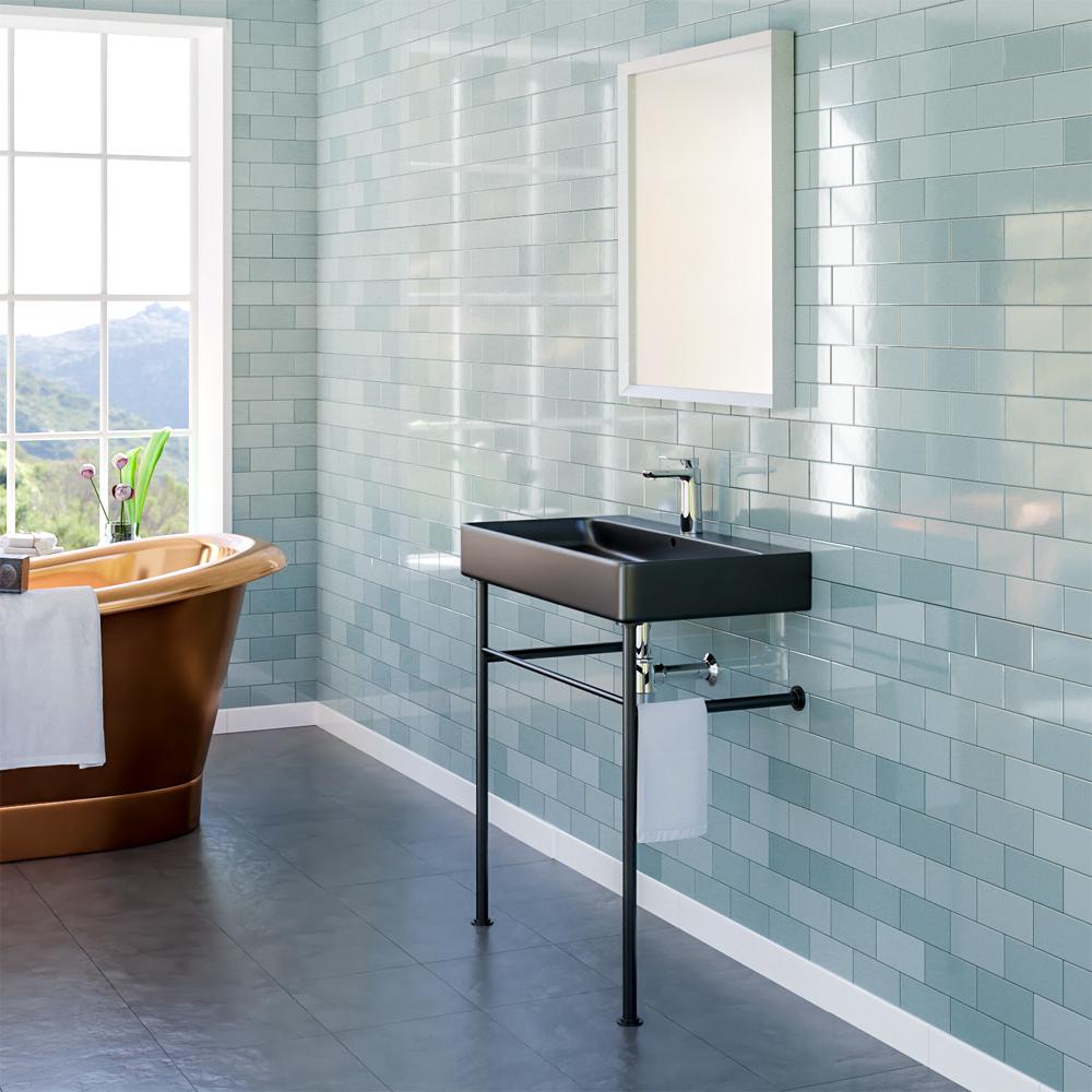 32" Baggs Black Vitreous China Console Bathroom Sink with Black Powdercoat Steel Stand