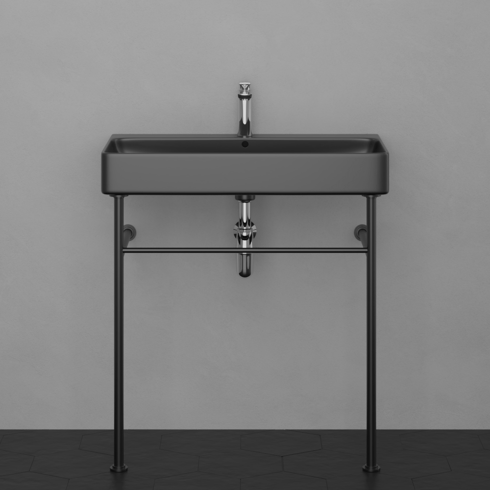 32" Baggs Black Vitreous China Console Bathroom Sink with Black Powdercoat Steel Stand