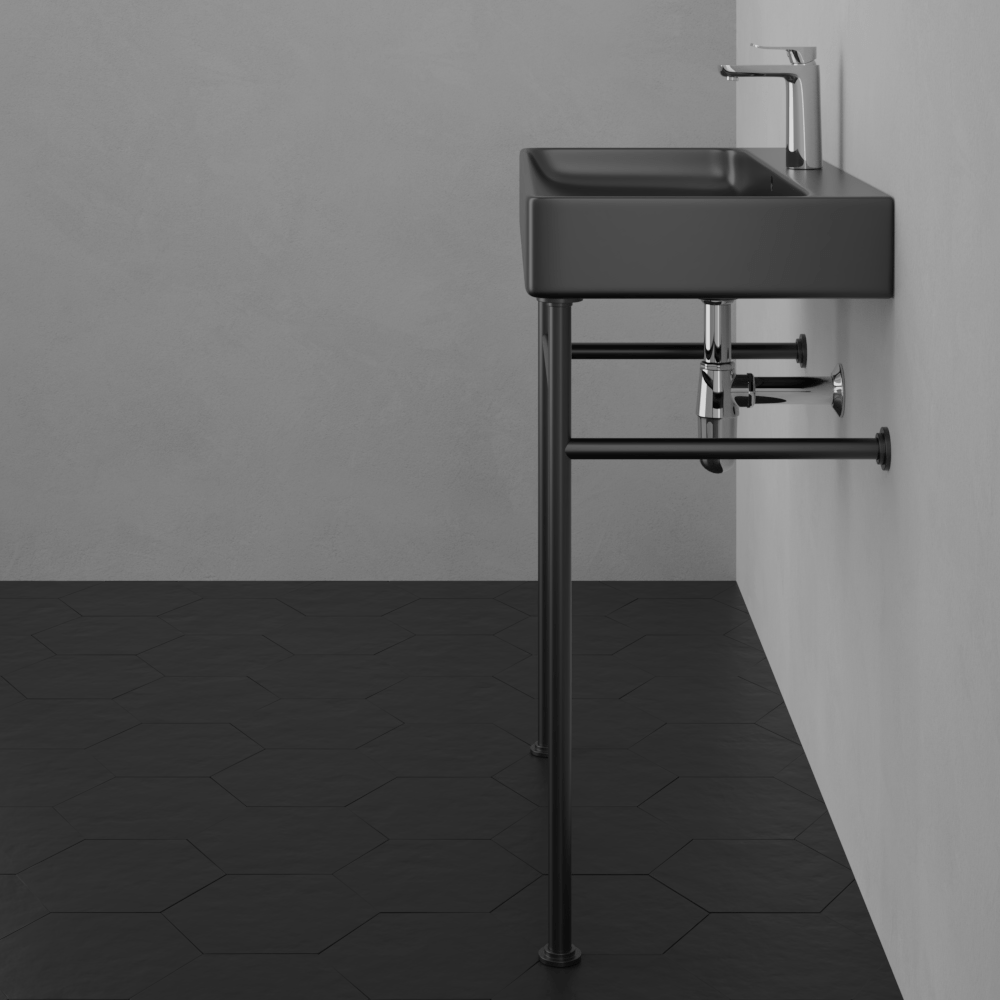 32" Baggs Black Vitreous China Console Bathroom Sink with Black Powdercoat Steel Stand