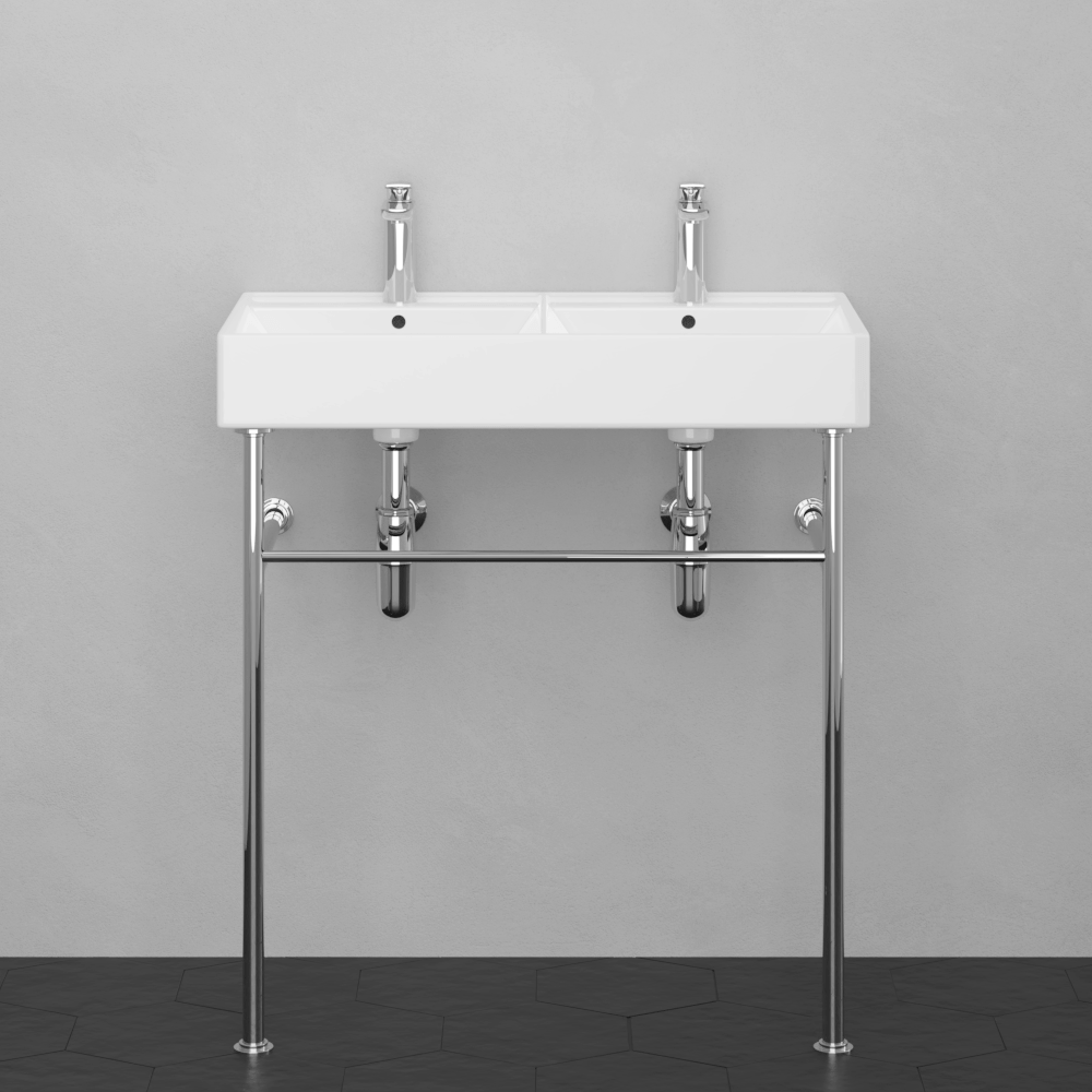 32" Elkins Double Bowl Vitreous China Console Bathroom Sink with Steel Stand