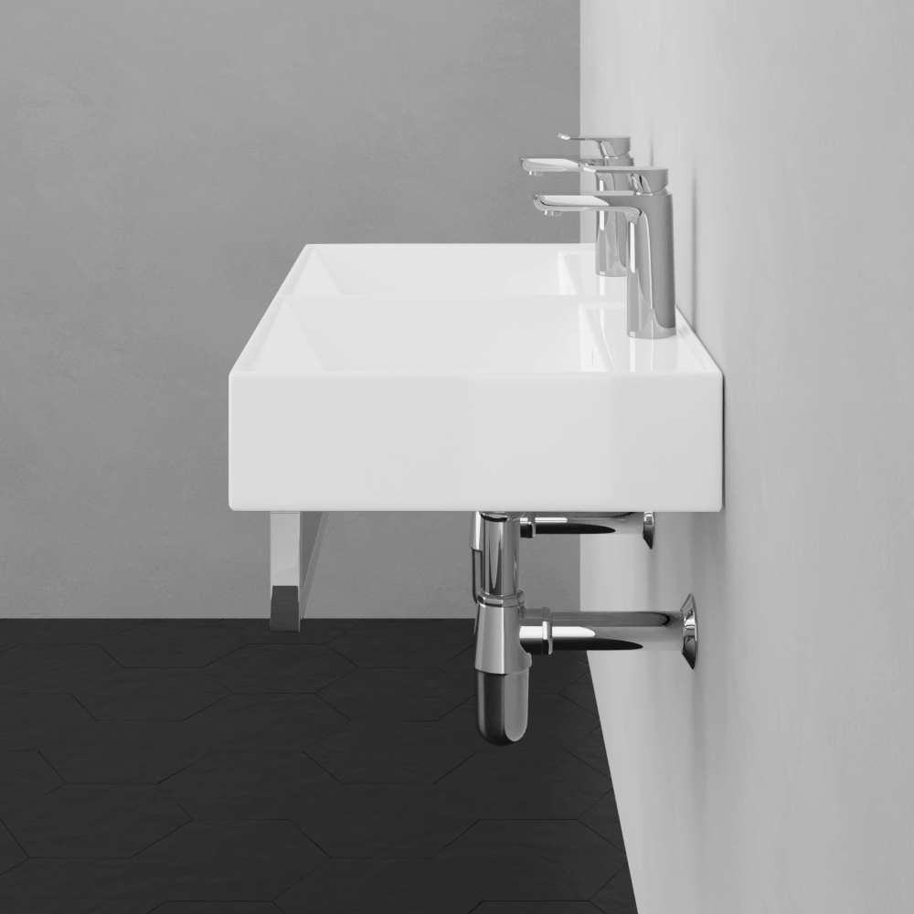 32" Elkins Wall-Mount Vitreous China Double-Bowl Sink with Steel Towel Bars