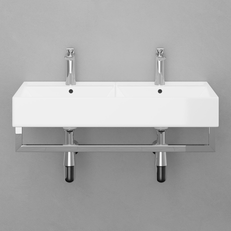 32" Elkins Wall-Mount Vitreous China Double-Bowl Sink with Steel Towel Bars