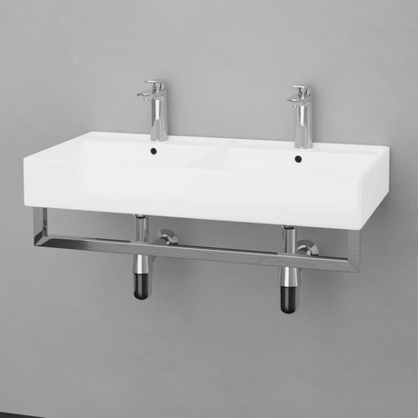 32" Elkins Wall-Mount Vitreous China Double-Bowl Sink with Steel Towel Bars