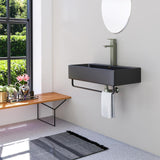 32" Lesage Wall-Mount Black Vitreous China Sink with Black Powdercoat Steel Towel Bar