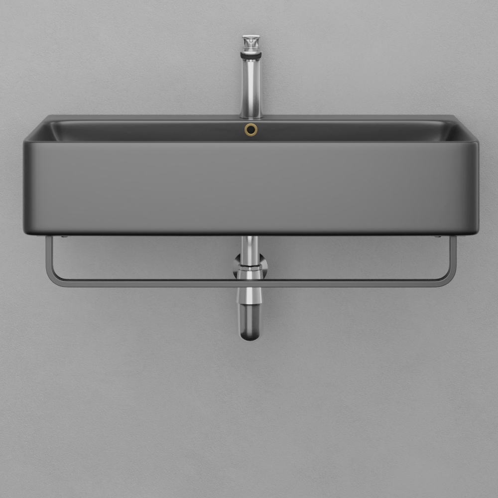 32" Lesage Wall-Mount Black Vitreous China Sink with Black Powdercoat Steel Towel Bar