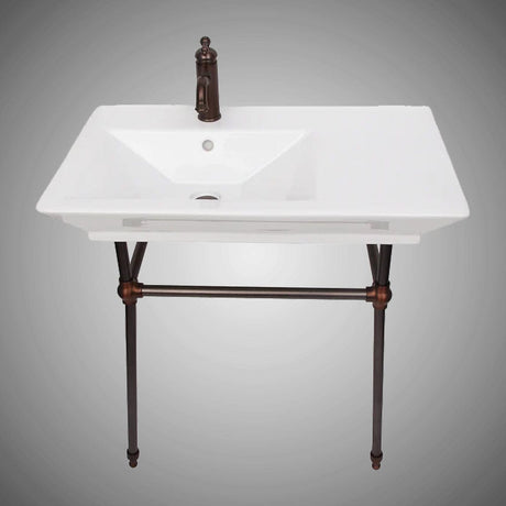 32" Lydia Fireclay Console Bathroom Sink with Brass Stand