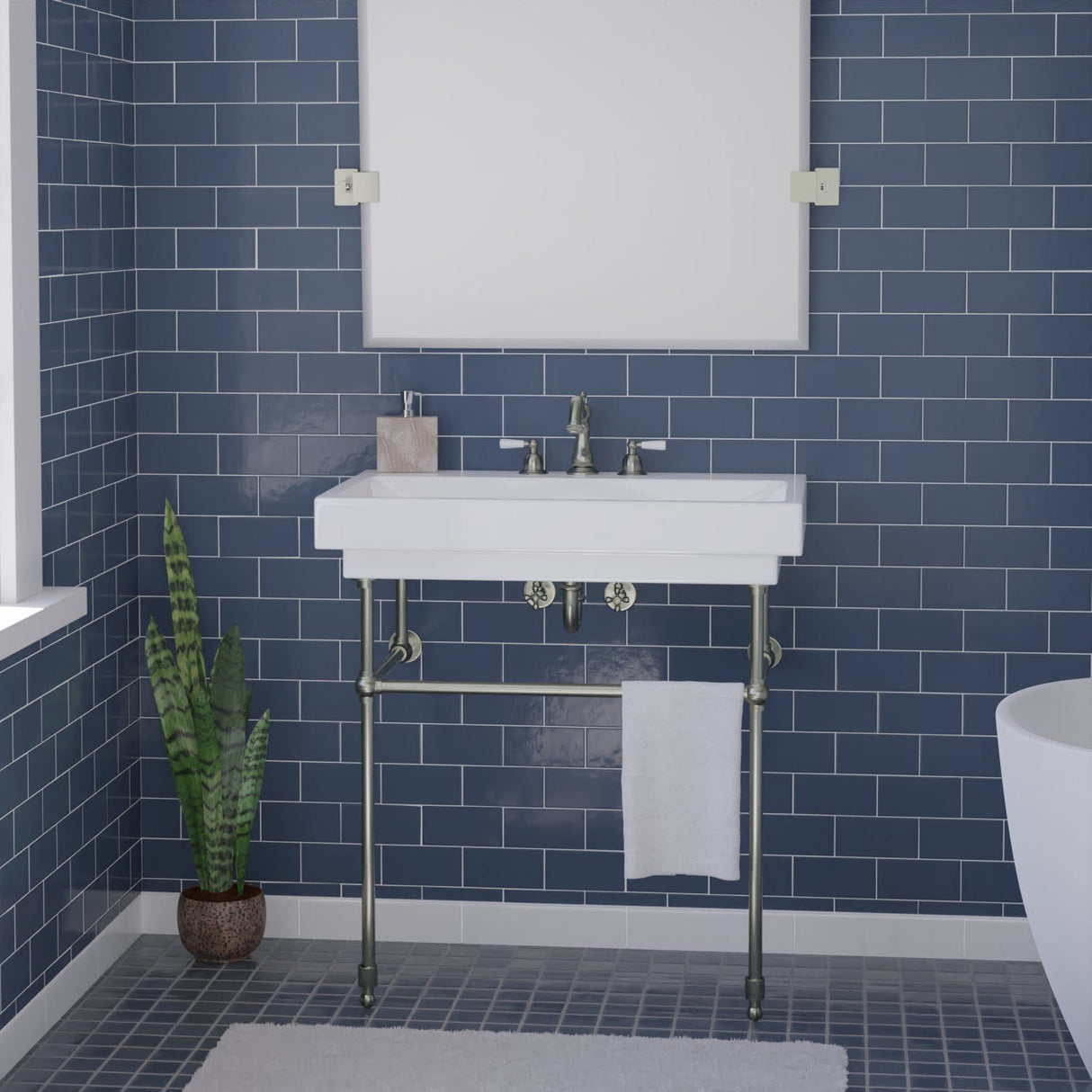 32" Zapa Fireclay Console Bathroom Sink with Steel Stand