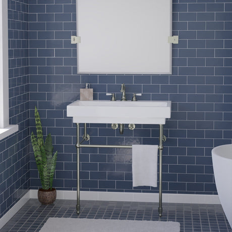 32" Zapa Fireclay Console Bathroom Sink with Steel Stand