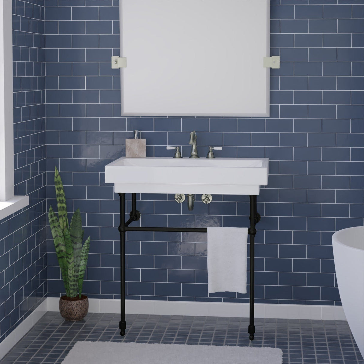 32" Zapa Fireclay Console Bathroom Sink with Steel Stand