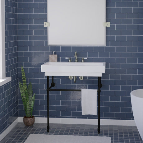 32" Zapa Fireclay Console Bathroom Sink with Steel Stand