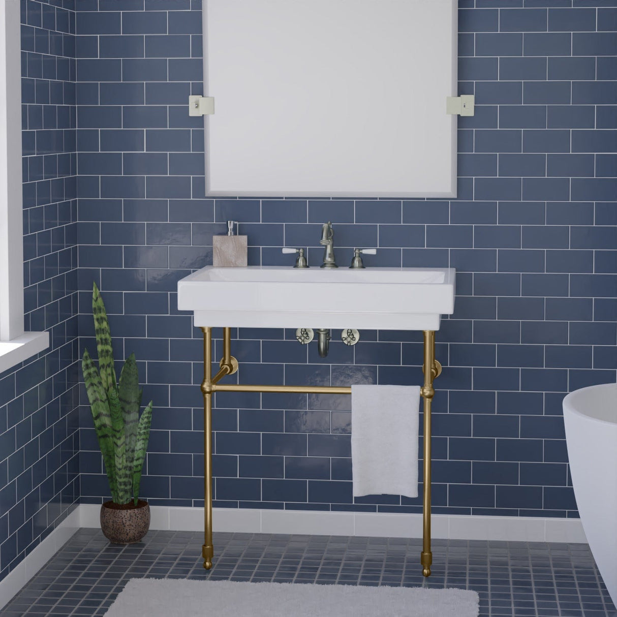 32" Zapa Fireclay Console Bathroom Sink with Steel Stand