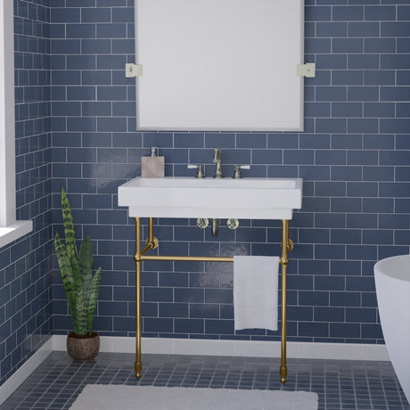 32" Zapa Fireclay Console Bathroom Sink with Steel Stand