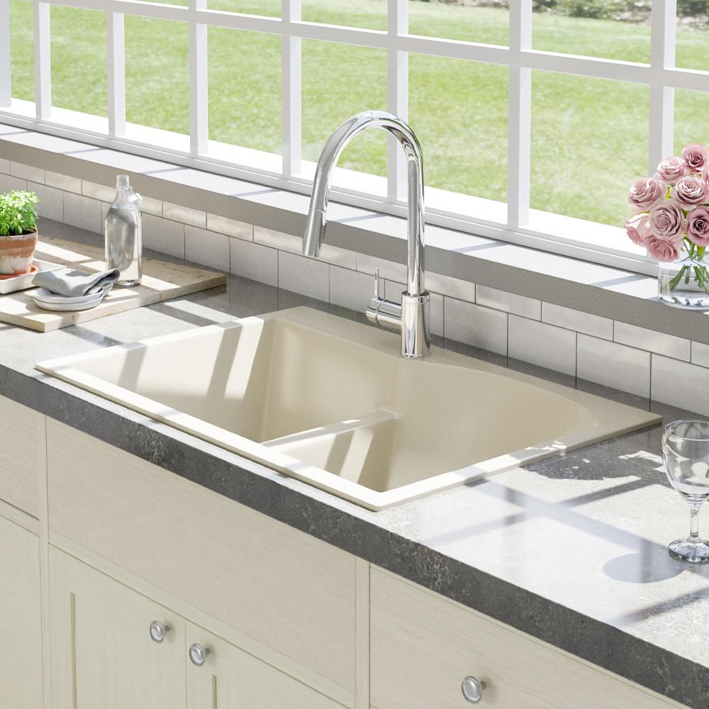 33" Bysen 60/40 Offset Double-Bowl  Granite Composite Sink - Beige