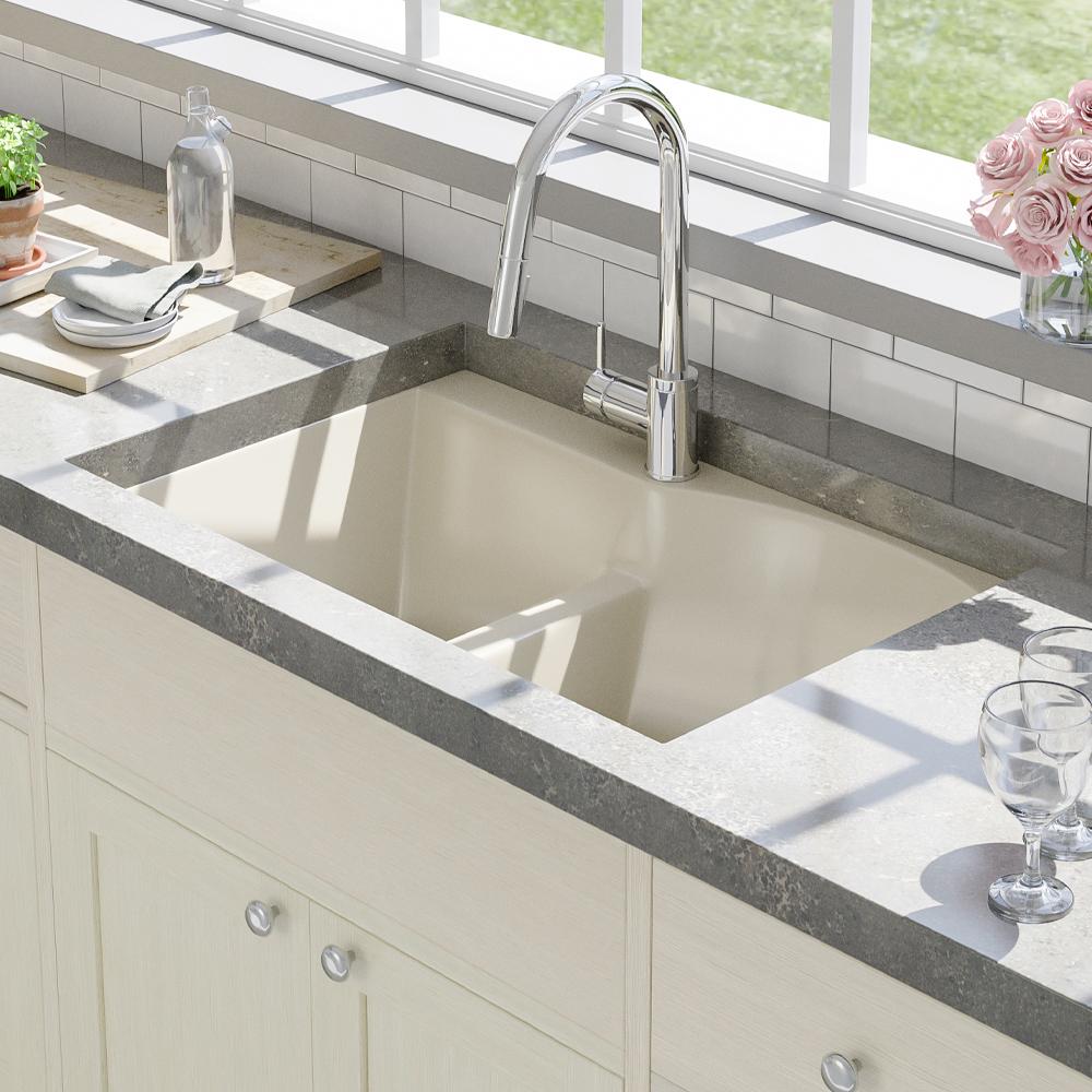 33" Bysen 60/40 Offset Double-Bowl  Granite Composite Sink - Beige