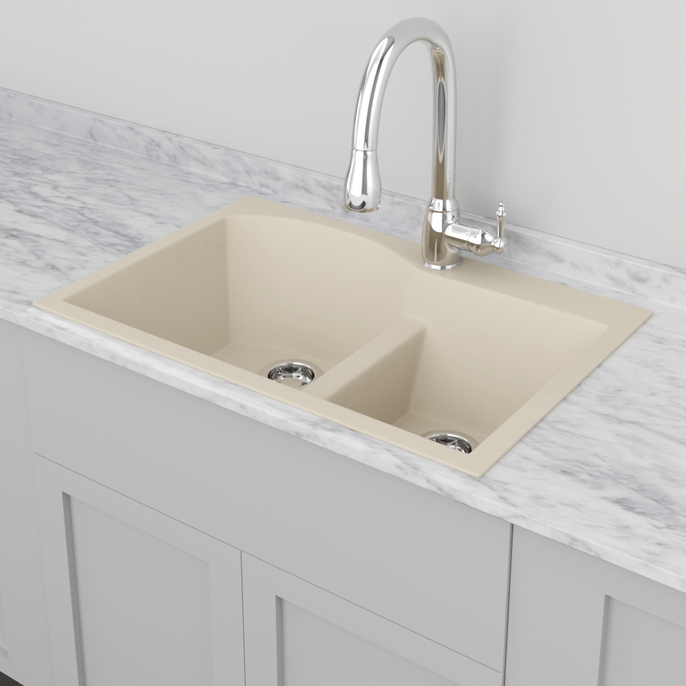 33" Bysen 60/40 Offset Double-Bowl  Granite Composite Sink - Beige