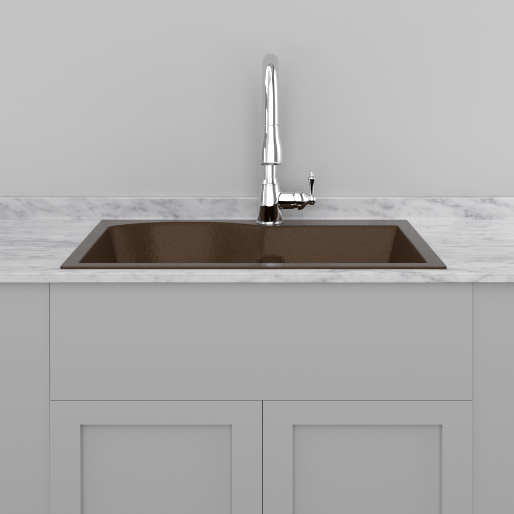 33" Bysen 60/40 Offset Double-Bowl  Granite Composite Sink - Brown