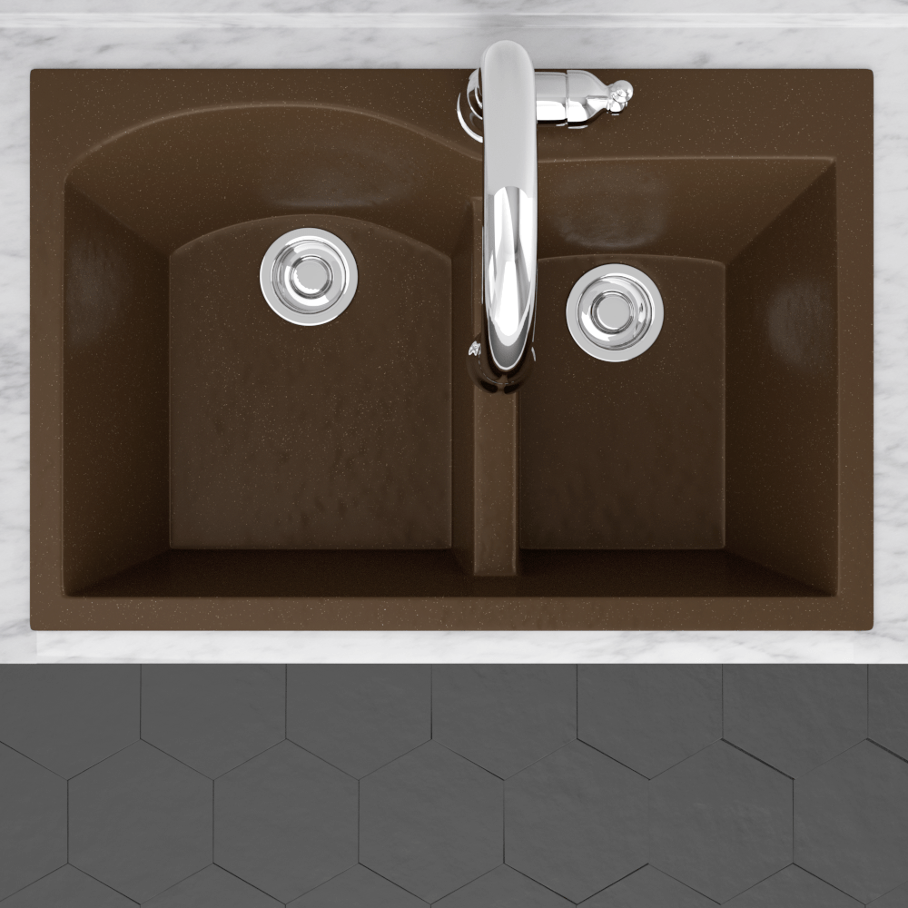 33" Bysen 60/40 Offset Double-Bowl  Granite Composite Sink - Brown
