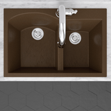 33" Bysen 60/40 Offset Double-Bowl  Granite Composite Sink - Brown
