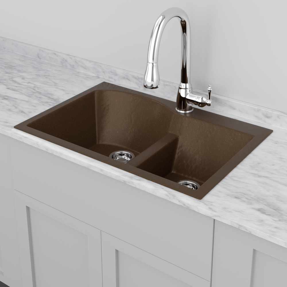 33" Bysen 60/40 Offset Double-Bowl  Granite Composite Sink - Brown