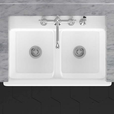 33" Colina Cast Iron Double-Bowl Farmhouse Sink