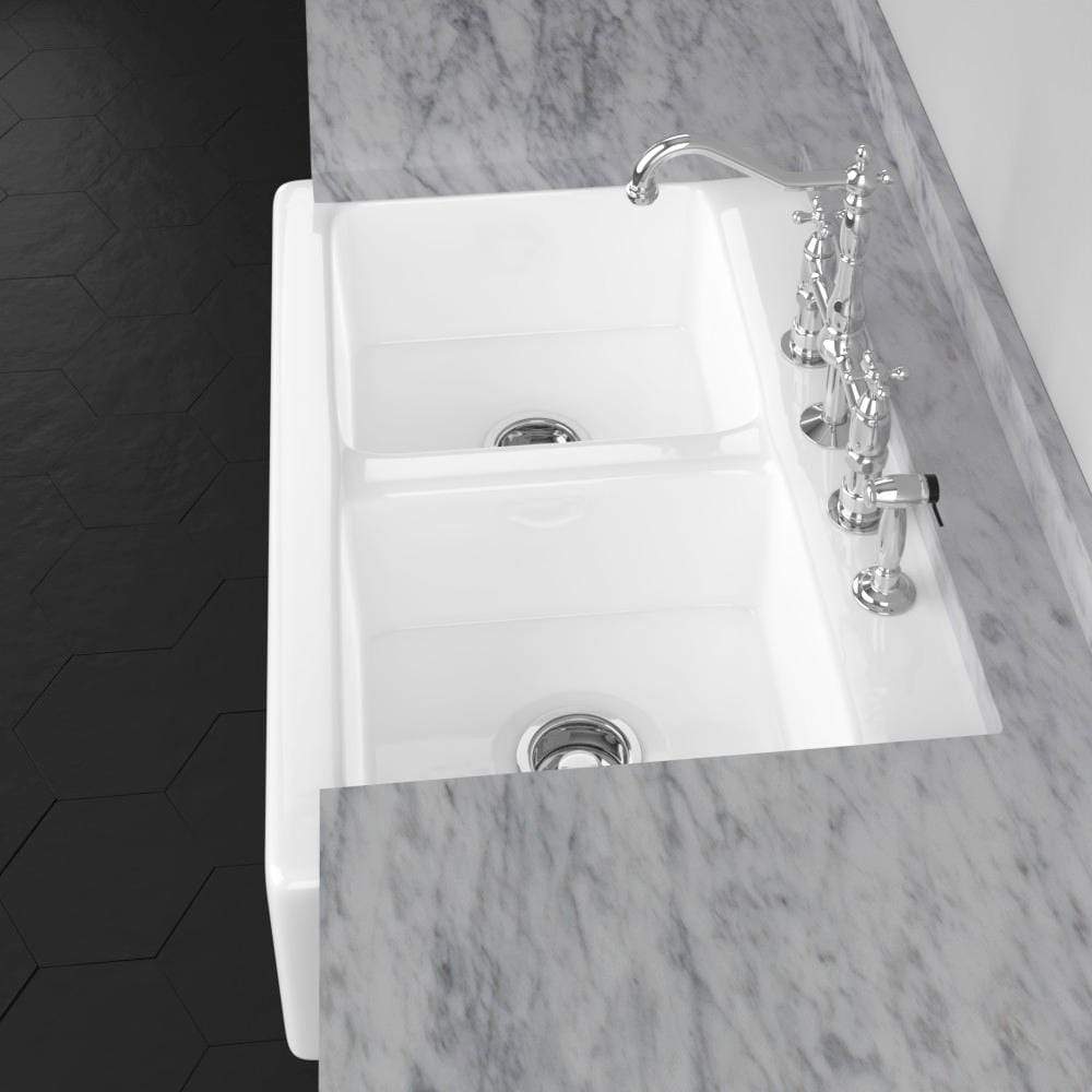 33" Colina Cast Iron Double-Bowl Farmhouse Sink