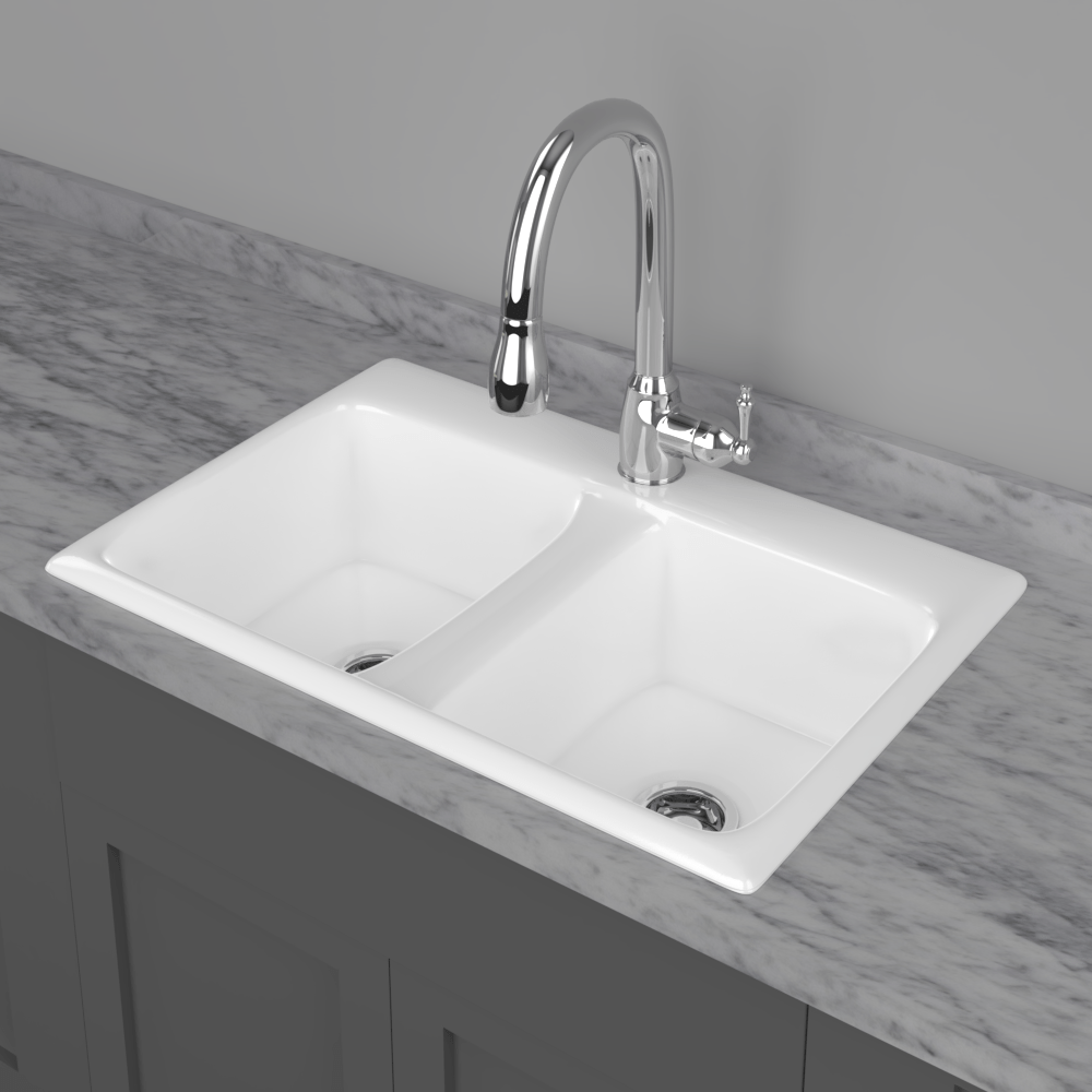 33" Della Cast Iron Double-Bowl Drop-In Kitchen Sink