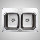 33" Farpesta Stainless Steel Double-Bowl Drop-In Sink