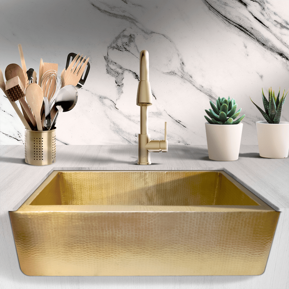 Brass Farmhouse Sink | Hammered Brass Kitchen Sink – Magnus Home