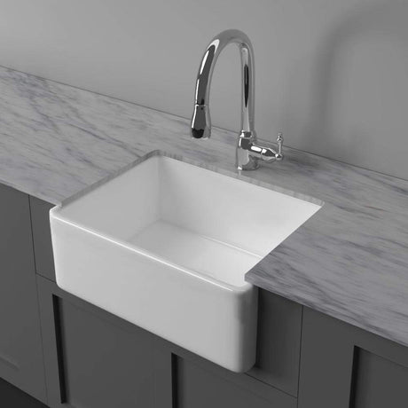33" Ponca Fireclay Smooth Apron Single-Bowl Farmhouse Sink with Top Lip