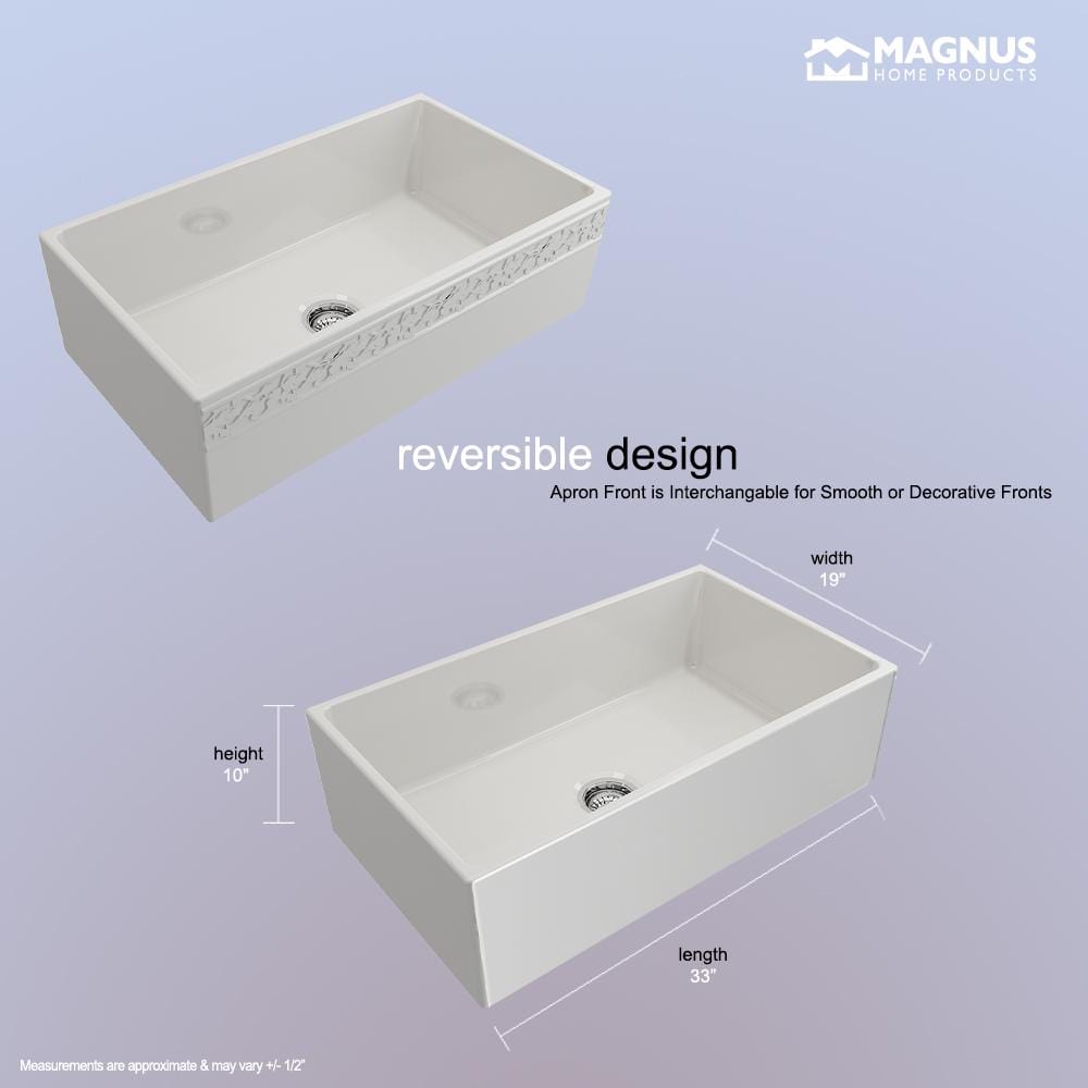 33" Ponca Fireclay Smooth Apron Single-Bowl Farmhouse Sink with Top Lip