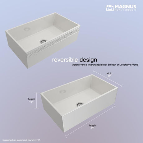 33" Ponca Fireclay Smooth Apron Single-Bowl Farmhouse Sink with Top Lip