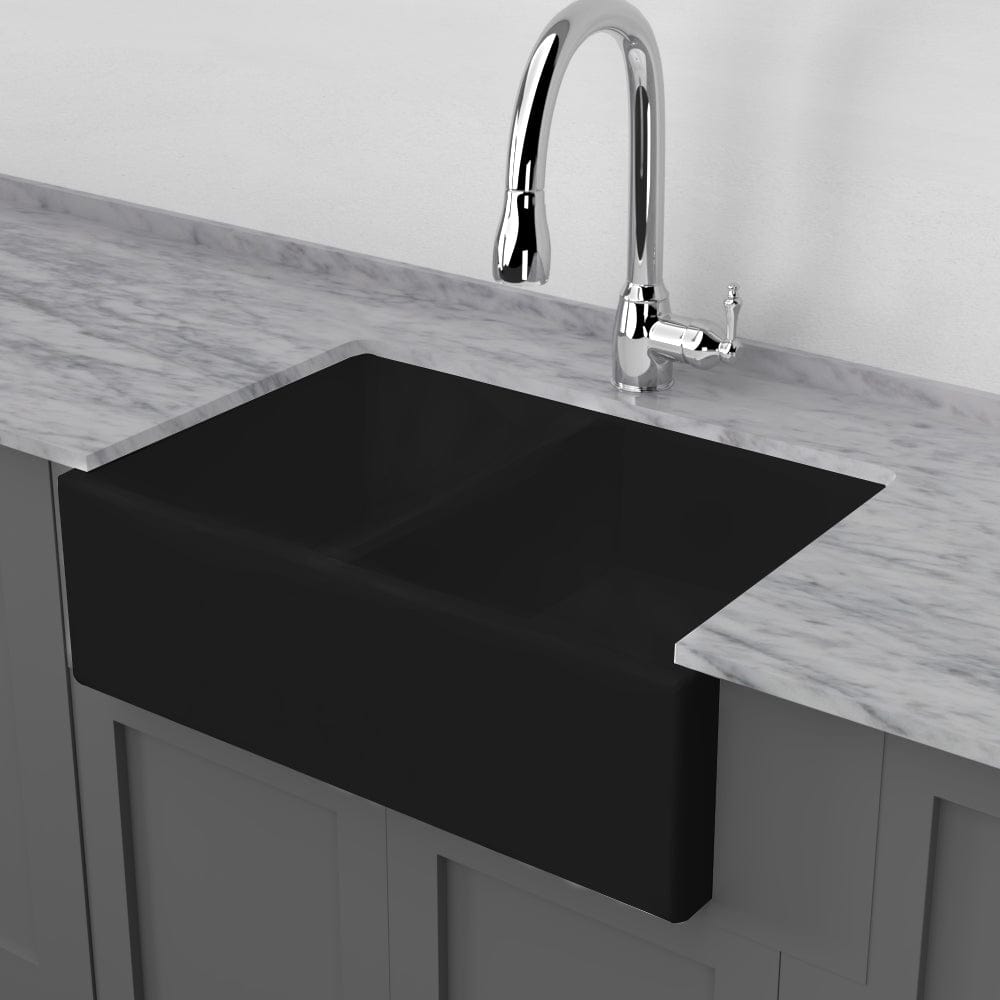33" Umber Handcrafted Fireclay Double-Bowl Smooth Apron Farmhouse B-Grade Sink - Black