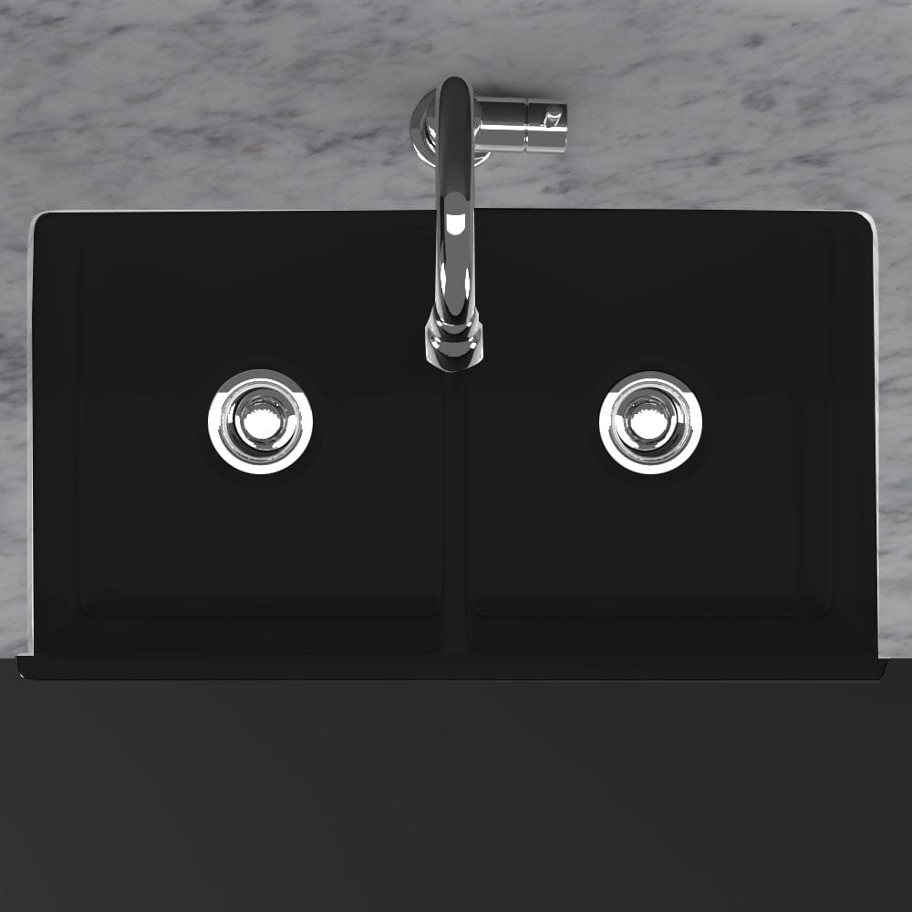33" Umber Handcrafted Fireclay Double-Bowl Smooth Apron Farmhouse B-Grade Sink - Black